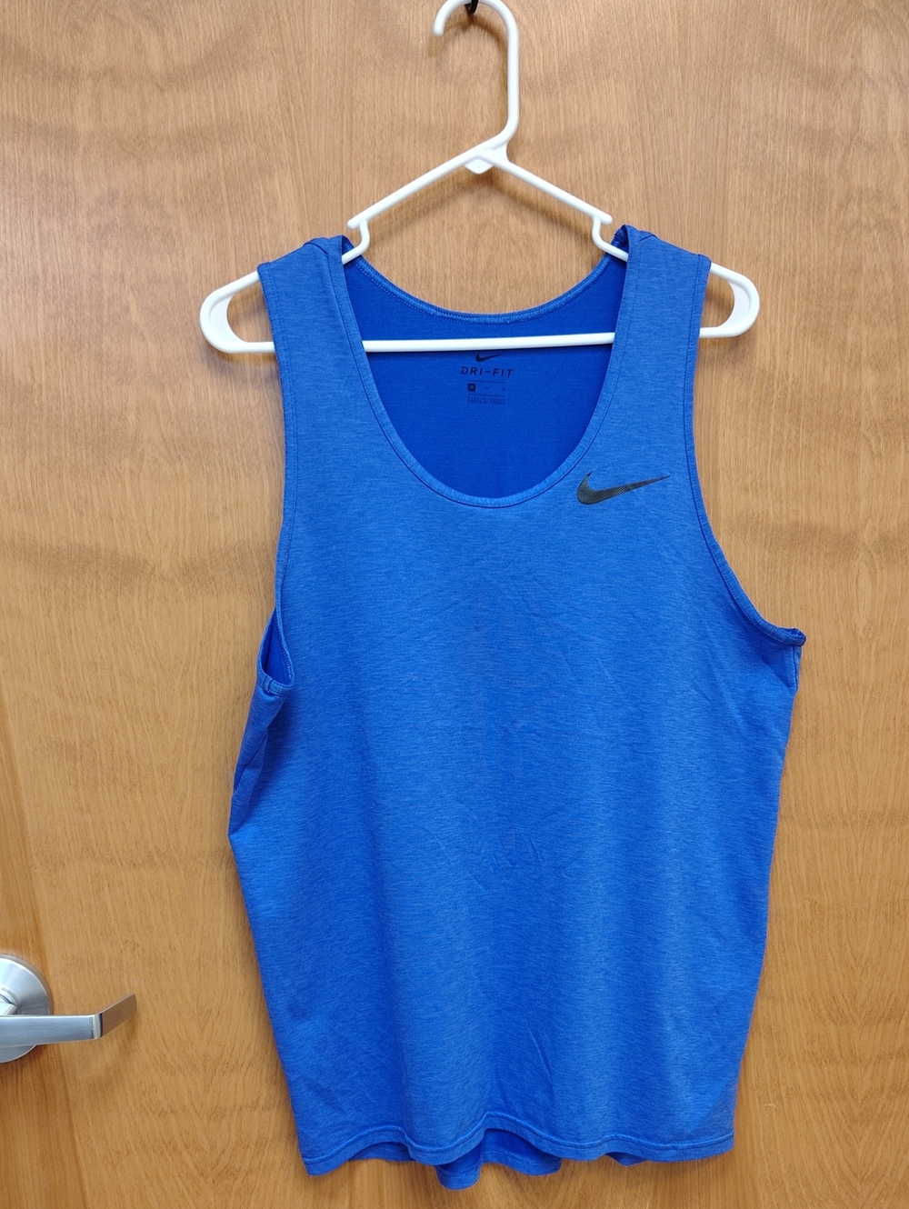 Nike Men's Blue Athletic Dri-FIT Tank Top with Black Swoosh